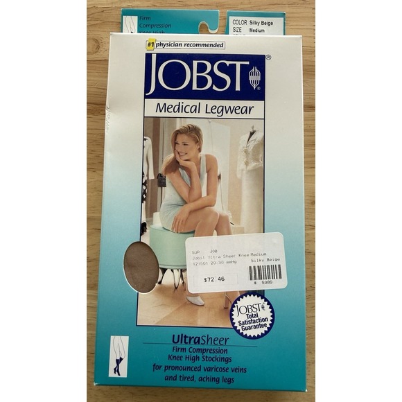 Jobst Firm Compression Knee High MEDIUM Silky Beige 20-30mmHg - 2 Pairs - 121501 - Picture 2 of 6